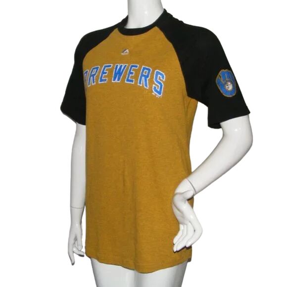 MILWAUKEE BREWERS Tee, M, Blue/Yellow, Logo, Cooperstown collection, Baseball - Picture 4 of 12